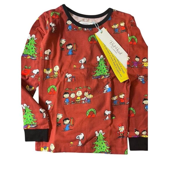 Bedhead Peanuts Christmas Pajama Sets Brown 5T Charlie Brown Snoopy Festive Soft - Picture 1 of 11